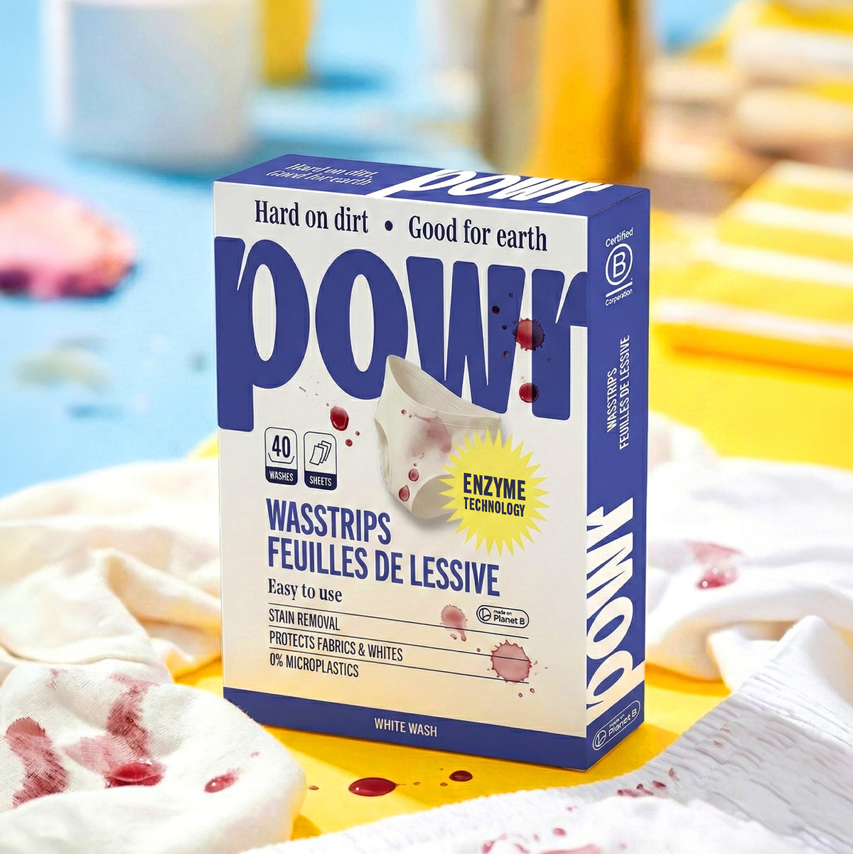 Blauwe strip voor witte was